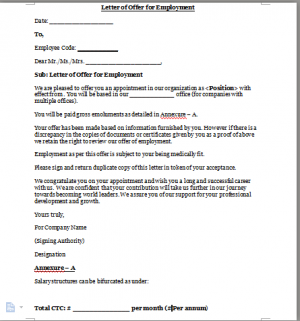 Employment Letter Format